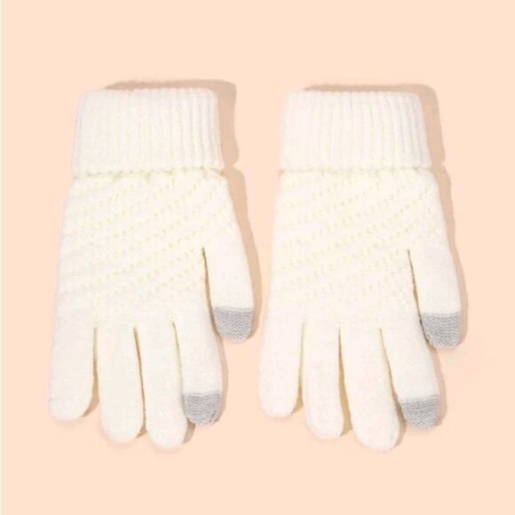 SALE White Knit Warm Touchscreen Gloves - Picture 2 of 5